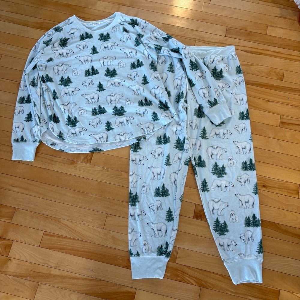P.J. Salvage Pajama Set Women's Size L winter pollar bear comfy cozy 2 piece set